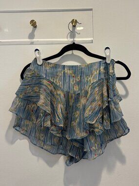Là Fuori Studio Blue Floral Print 100% Silk Size Large